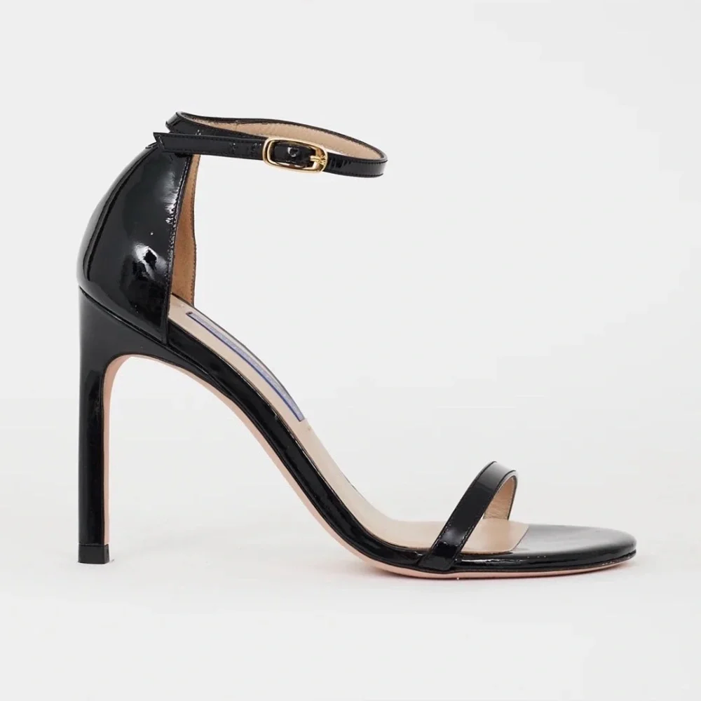 Stuart Weitzman Nudist Black Patent Leather Ankle Strap Sandals Size 9